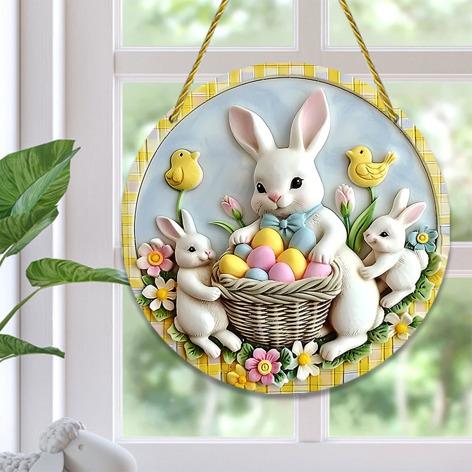 Easter Wooden Hanging Sign Bunny Front Door Sign Cute Rabbit Carrot ...