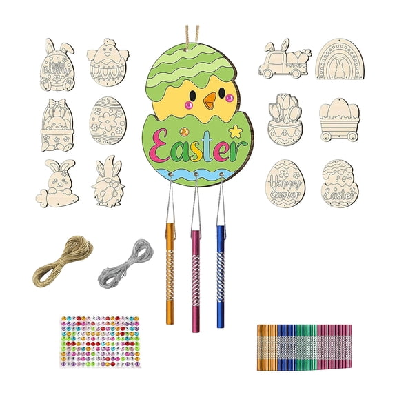 Easter Wooden Hollow Egg Pendant Diy Hand - Painted Wood Chip Set Home Party Festival Decoration Hanging F1 X Diy Wooden Hollow Egg Wind Chime Set