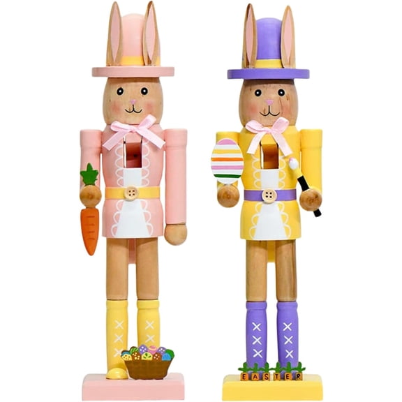 Easter Wooden Nutcracker Decorations, Easter Bunny Wooden Nutcracker Decor, Easter Nutcracker Figure, Indoor Decoration for Table, Spring Decor for Home, Rabbit Figuring Nutcracker Ornament (2Pcs)
