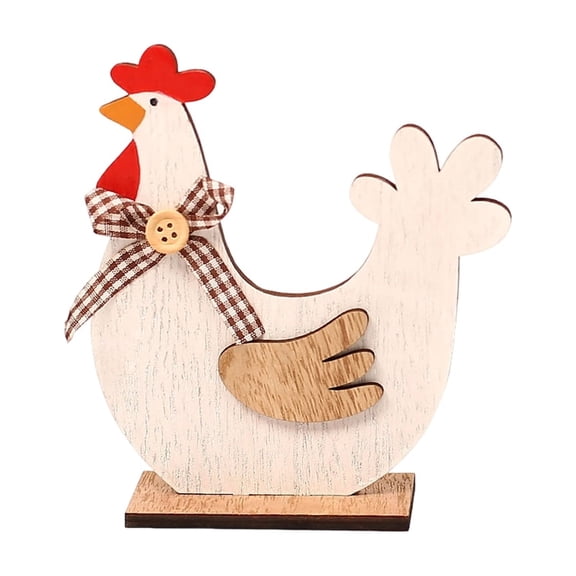 Easter Wooden Rooster & Hen Tabletop Decor - Rustic Farmhouse Style Figurines for Spring Easter Home Kitchen Dining Display