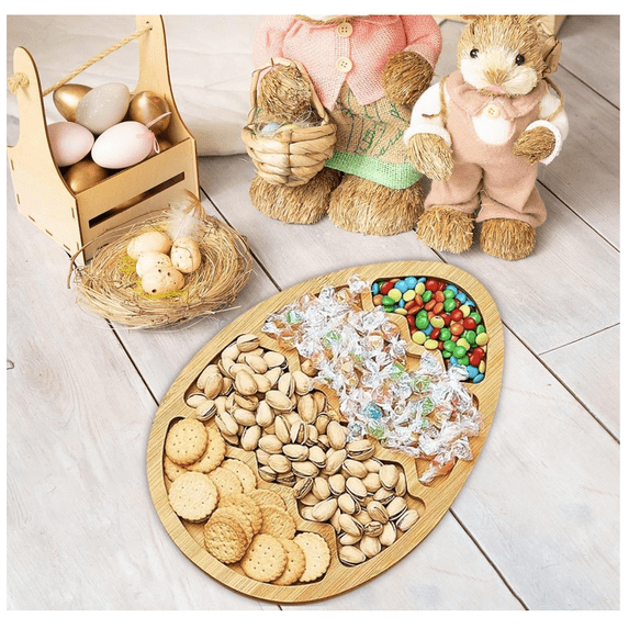 Easter Wooden Serving Platters Bunny and Egg Shape Charcuterie Boards Spring Easter Wood Trays Decorative Wooden Snack Cheese Dish Plates for Spring Holiday Housewarming Presents (C)