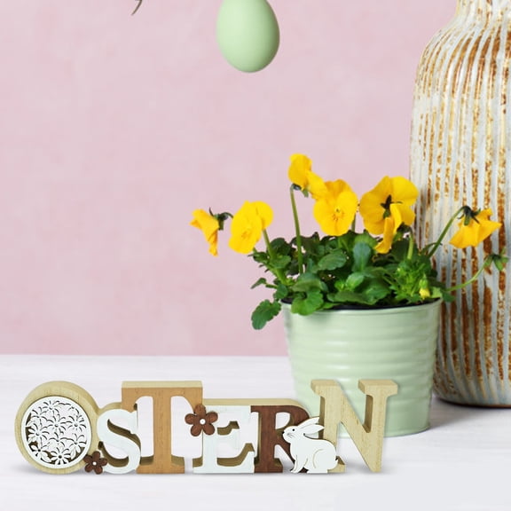 Easter Wooden Sign with "Eostern" Script and Bunny Silhouette, Farmhouse Style Wall or Shelf Decor for Entryway Fireplace Spring Welcome