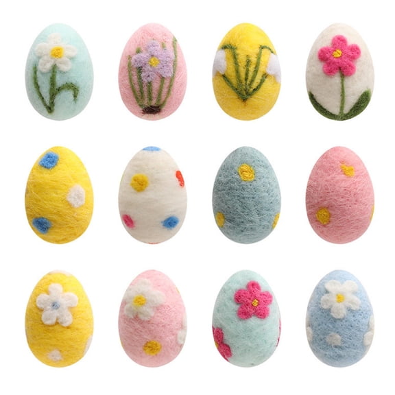 Easter Wool Felt Eggs Decorations, 12-Piece Set of Handmade Foam Wreath Fillers for Spring and Holiday Crafts