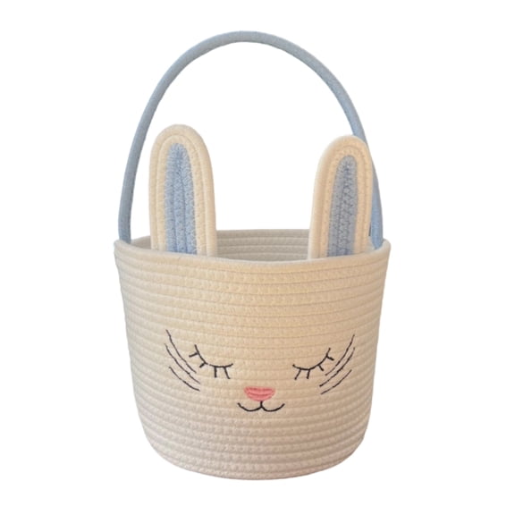 Easter Woven Baskets, Woven Bunny Baskets with Handles Eggs Hunt Bucket Rabbit Cotton Rope Basket Baby's First Easter Basket Gift for Toddler Boys Girls