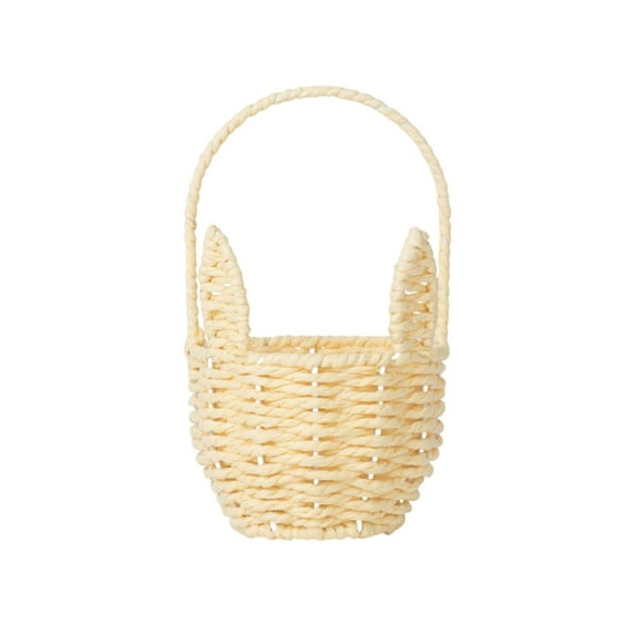 Easter Woven Bunny Basket Long Ears Storage Tote, Iron Wire Paper Rope Basket for Eggs, Kids Gift, and Organization