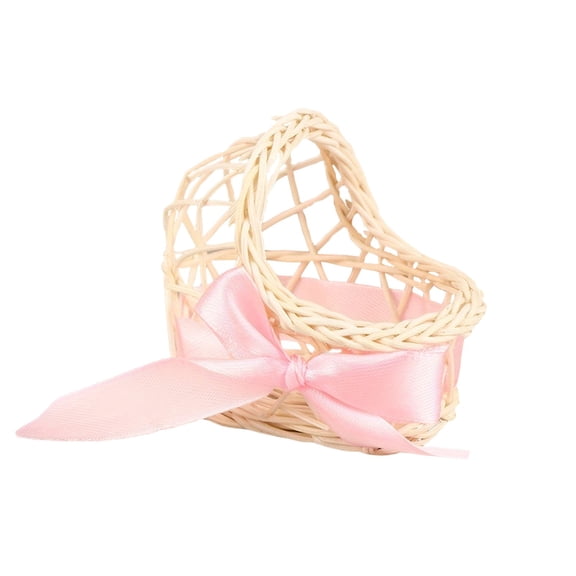 Easter Woven Flower Basket with Bow Decoration, Handmade Rattan Weave Ornament, for Gift Candy Treat Jewelry, 3.15x2.76x2.36in, Pink