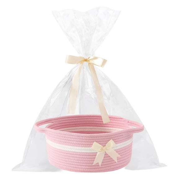Easter Woven Gift Basket Empty with Ribbons Bow Tie and Bag, Easter Empty Decorative Chest Box, Woven Rope Storage with Handles Home Decor, Decorative Box for Wedding Baby Shower