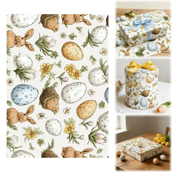 Easter Wrapping Paper - Happy Easter & Bunny and Egg - Cute Animals Patterns for Holiday Birthday New Party Decoration,20 In x 27.5 In(D)