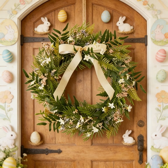 Easter Wreath 1 Piece Bunny Wreath With Bow Suitable For Indoor And Outdoor Such As Front Doors Walls And Windows Easter Home Green