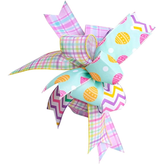 Easter Wreath Bows 11X14Inch Spring Colorful Easter Ribbon Bow Holiday Tree Topper Bows for Front Door Spring Easter Mailbox Decorations Party Supplies
