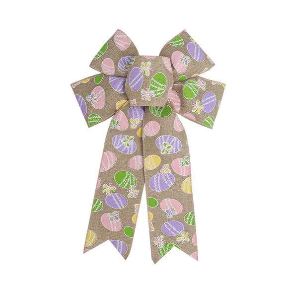 Easter Wreath Bows for Front Door Decorations, Flaxen Burlap Bows Holiday Bow Easter Decorations Rabbits Bunny Bows for Wreath Wall Indoor Outdoor Decor -12.6x8.3 inches