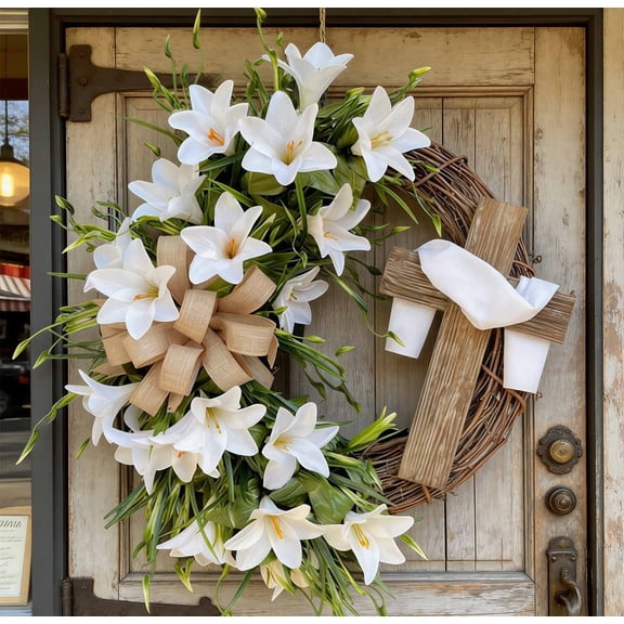 Easter Wreath Crisscross Garland Handmade Spring Rural Door Decor Front Door Hanging Religious Festival Home Wall Porch Window Seasonal Easter Party Decoration Farmhouse Gift Accent