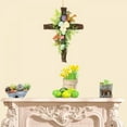 thumbnail image 1 of Easter Wreath Decor for Front Door, Easter Wreath with Cross Burlap Bow Religious Farmhouse Rustic Grapevine Wreath Spring Decor Garland with Flower DIY Easter Front Door Wreath for Home Decoration, 1 of 6
