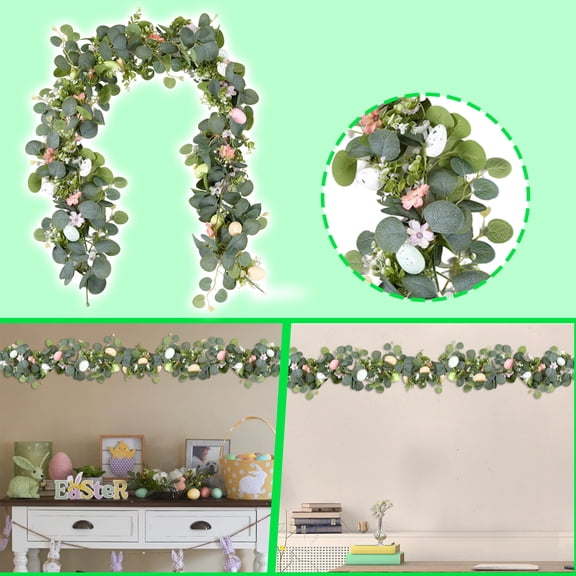 Easter Wreath,Easter Artificial Eucalyptus Garland with Eggs and Flowers, 67 Inch Spring Decoration (A)