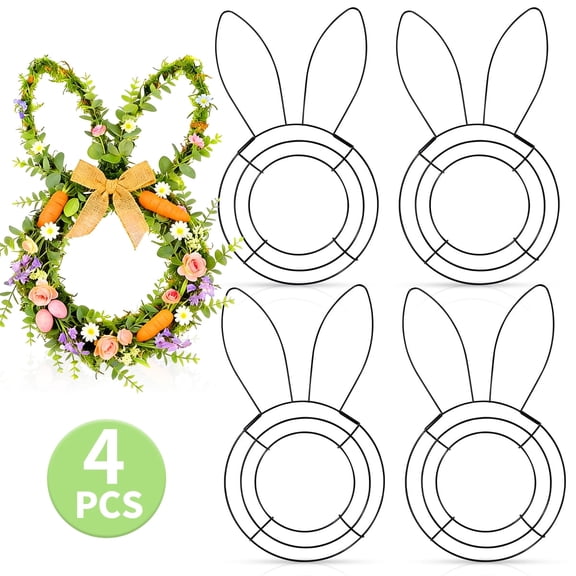 Easter Wreath Form Egg Rabbit Wreath Frame Metal Floral Form for DIY Craft Easter Home Door Decorations,4Pcs