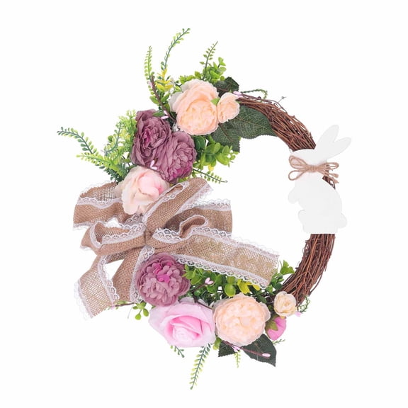 Easter Wreath For Front Door,17.7 Inch Spring Wreath With Bunny, Artificial Flowers, Green Leaves Wreath,Spring Wreaths For Front Door,Easter Artificial Flower Wreath For Party Decorations,A
