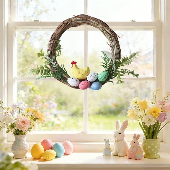 Easter Wreath for Front Door Faux Spring Vine with Colorful Eggs & Flowers - Versatile Home Decoration for Mantle, Arch, Table, Tree | Rustic Easter Decor