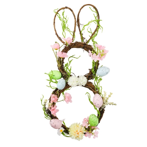Easter Wreath for Front Door Artificial Rabbit Bunny Egg Door Wreath Spring Floral Wreath with Eggs for Home Window Wall Party Decorations 18" Design 2