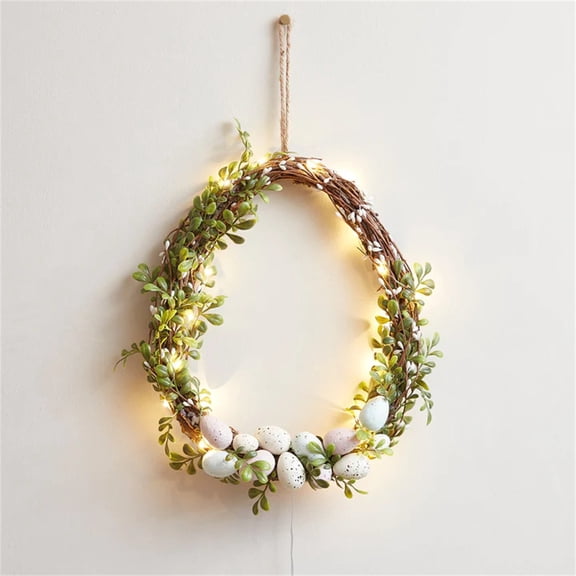Easter Wreath with Light, Easter Wreath Simulation Egg Wreath Spring Simulation Wreath, Door Hanging Decoration 11.8" Easter Egg Twig Wreath with Artificial & Pastel Eggs, for Front Door or Indoor