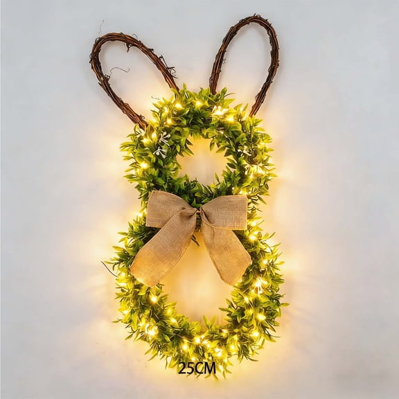 Easter Wreath With Lights, Wood And Fabric Door Hanging Vine, Artificial Flower Garland, Spring Home Decoration, For Front Door Wall Mantel Party Favor