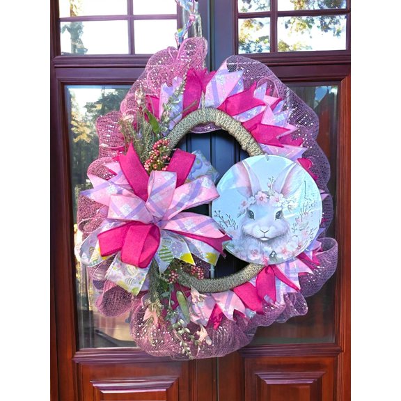 Easter Wreath, Pink Bunny Wreath, Easter Decor