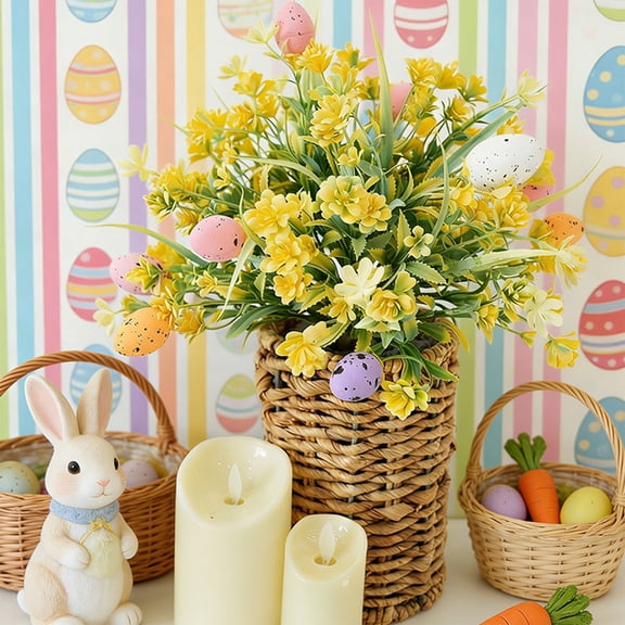 Easter Wreath - Plastic Bunny Wreath with Hemp Rope Bow, Multicolor Easter Front Door Wreath, Spring Bunny Door Decor for Indoor/Outdoor (21.65x11.02in)