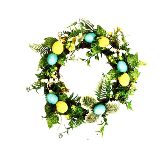 Easter Wreath with Speckled Eggs, Spring Artificial Bird Nest Door Wreath for Front Door, 12 Inch Faux Greenery Round Wreath for Wall Window Home Easter Decoration