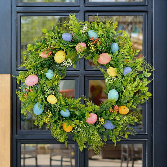 Easter Wreath With Speckled Eggs Spring Door Decoration Delicate Wreath For Easter Decoration Handcrafted Natural Twigs Artificial Foliage Boxwood Sturdy Hanging Loop Indoor
