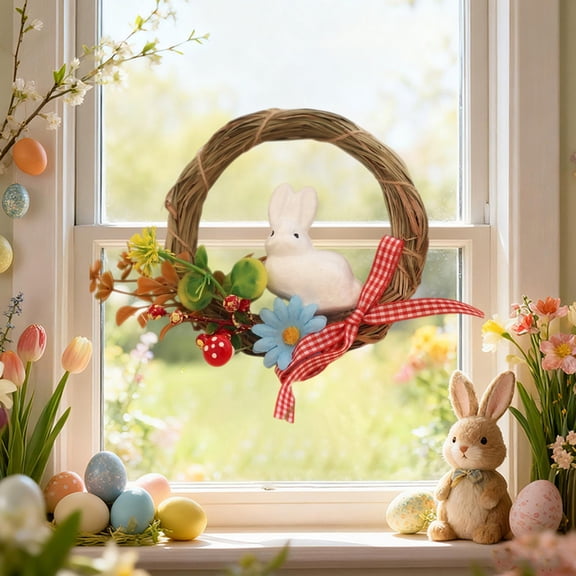 Easter Wreath, Spring Wreath for Front Door Decor, Colorful Easter Decorations with Bird Nest and Chicks Design, Holiday Party Garland for Indoor Wall and Table Centerpiece
