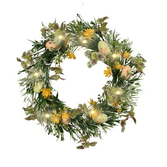 Easter Wreath, Stuffed Bunny Easter Front Door Wreath,24 Inch Artificial Flowers and Leaves Easter Outdoor Decorations