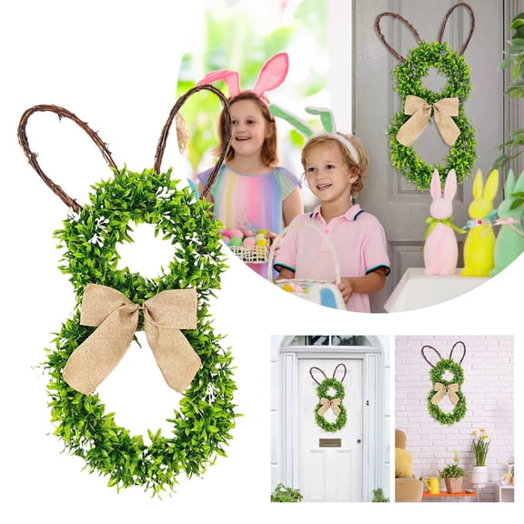 Easter Wreath, Wreath Indoor Decoration Outdoor Decoration Scene Decoration, Festival Decoration Room Easter Bunny Wreath Spring Wreath with Bow Hanging Decor (Type A), By Kingtowag