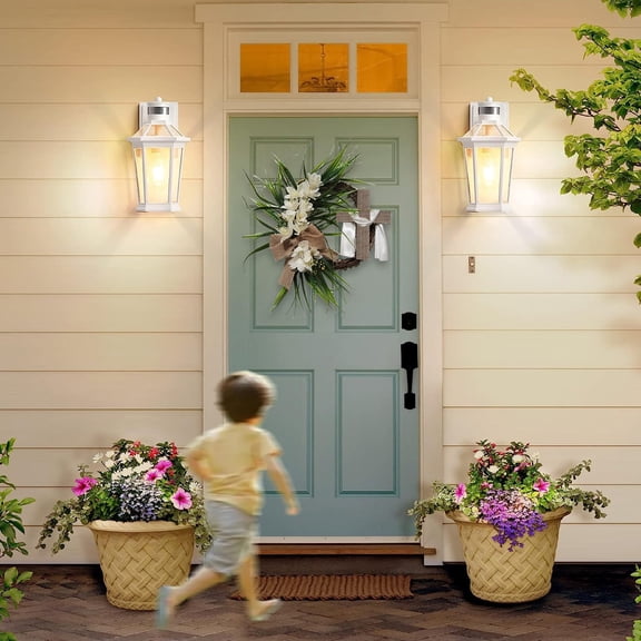 Easter Wreath for Front Easter Wooden Cross Wreath Sign for Wall Decorations for Outdoor Outside Porch, Spring Farmhouse Decoration (White)