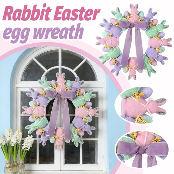 Easter Wreaths for Front Door 19.68 Inch Easter Flocked Bunny Wreaths ...