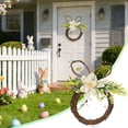 thumbnail image 1 of Easter Wreaths for Front Door Artificial Round Rattan Wreath Half Coverage Spring Floral Wreath with Bunny, Easter Egg and Burlap Bow for Farmhouse Holiday Wall Home Window Decor, C, 1 of 9
