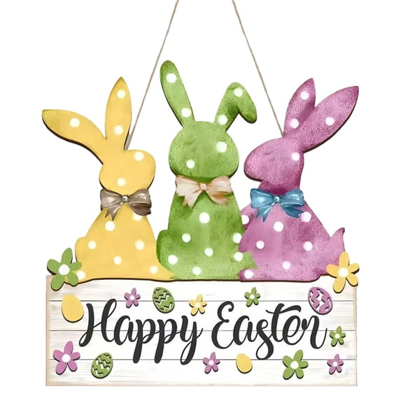 Easter Wreaths for Front Door Bunny Welcome Wood Sign Door Hanger Spring Decorations Easter Hanging Plaque Rabbit Sign Decorations for Home Shop Garden
