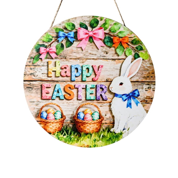 Easter Wreaths for Front Door Rabbit Door Sign Happy Easter Door Decoration Wooden Easter Hanging Door Sign Flower Wreath for Easter Spring Holiday Decoration