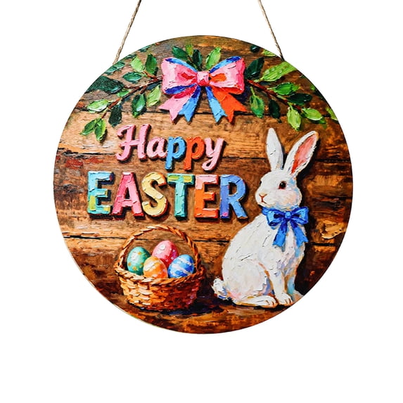 Easter Wreaths for Front Door Rabbit Door Sign Happy Easter Door Decoration Wooden Easter Hanging Door Sign Flower Wreath for Easter Spring Holiday Decoration