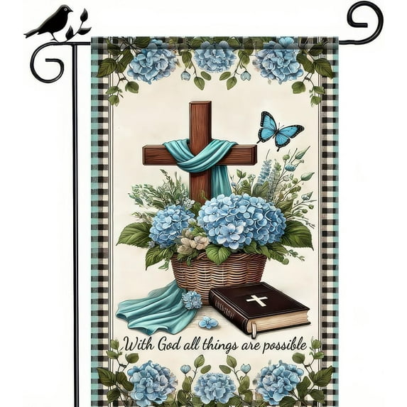 Easter Yard Flag 12x18 Inch Double Sided Outside Happy Easter He Is Risen Flag Easter Cross Yard Outdoor Decoration Seasonal Spring Farmhouse Holiday Garden Flag Welcome Easter Flag