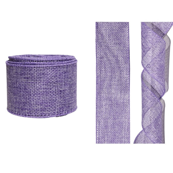 Easter Yellow Ribbon 2 Inch X 10 Ft Purple, Solid Color Faux Wired Ribbon, Fabric Ribbon for Easter Birthday, Big Bow, Outdoor Wreath, Gift Wrapping Bows Craft Party Decoration Supplies Purple