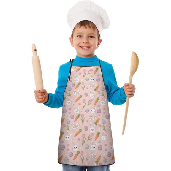 Easter and Bunny Paws Pink Pattern Youth Aprons, Adjustable Neck Strap Aprons for Teens' Cooking & Baking