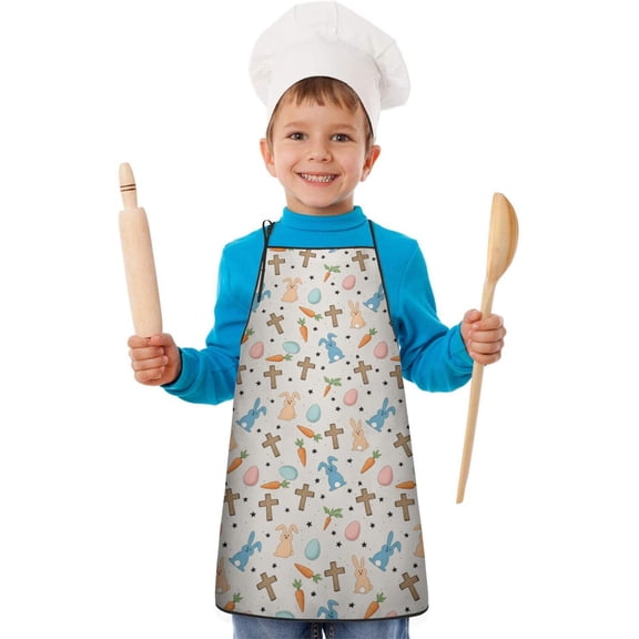 Easter and Crosses Cream Pattern Youth Aprons, Adjustable Neck Strap Aprons for Teens' Cooking & Baking