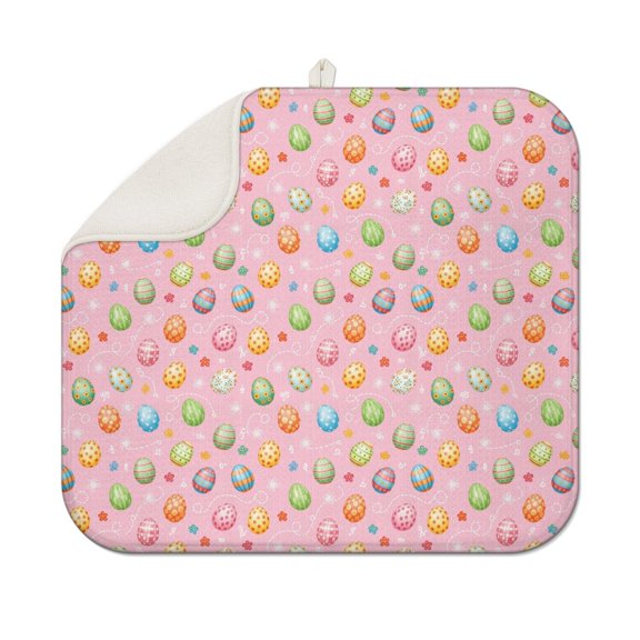 Easter and Decorated Eggs Light Pink Pattern Dish Drying Mat 1 Pack, Ultra Absorbent Microfiber 16"x18", Anti-Slip Drain Mat for Kitchen