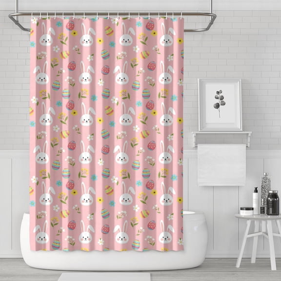 Easter and Easter Eggs Light Pink Pattern Shower Curtain 72"x72", Waterproof Washable Bathroom Decor Set with 12 Hooks