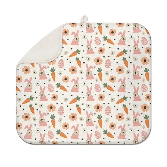 Easter and Flowers Cream Pattern Dish Drying Mat 1 Pack, Ultra Absorbent Microfiber 16"x18", Anti-Slip Drain Mat for Kitchen