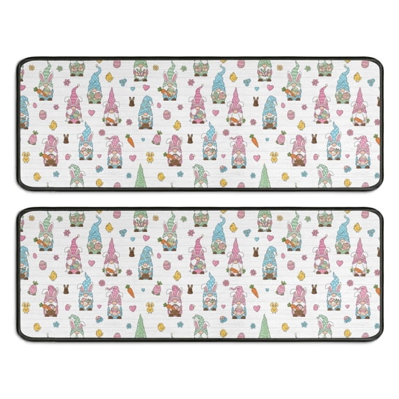 Easter and Gnomes White Pattern Kitchen Rugs Set Of 2, 17"X47" Anti-Fatigue Non-Slip Washable Decorative Mats for Kitchen