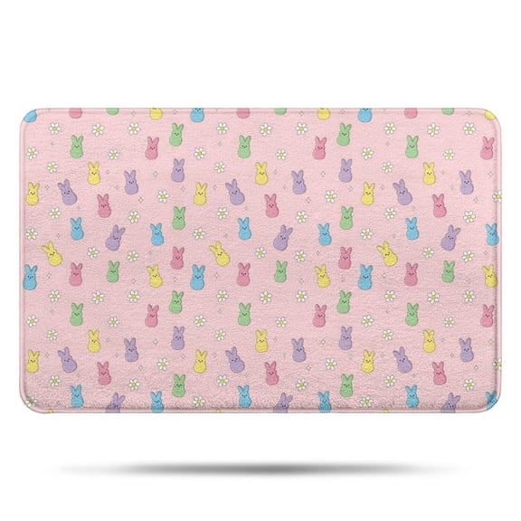 Easter and Mini Bunnies Light Pink Pattern Non-Slip Microfiber Bathroom Rug, Rubber Backing Soft Mat for Floor, Tub & Shower, 17"x27"