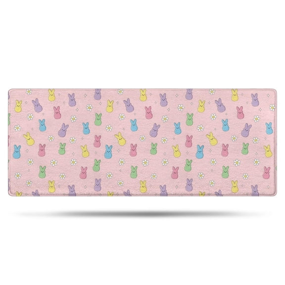 Easter and Mini Bunnies Light Pink Pattern Non-Slip Microfiber Bathroom Rug, Rubber Backing Soft Mat for Floor, Tub & Shower, 24"x60"