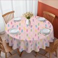 thumbnail image 1 of Easter and Mini Bunnies Light Pink Pattern Round Tablecloth 60", Wrinkle-Resistant Wipeable Cover for Kitchen, Dining, Picnic & Patio, 1 of 6