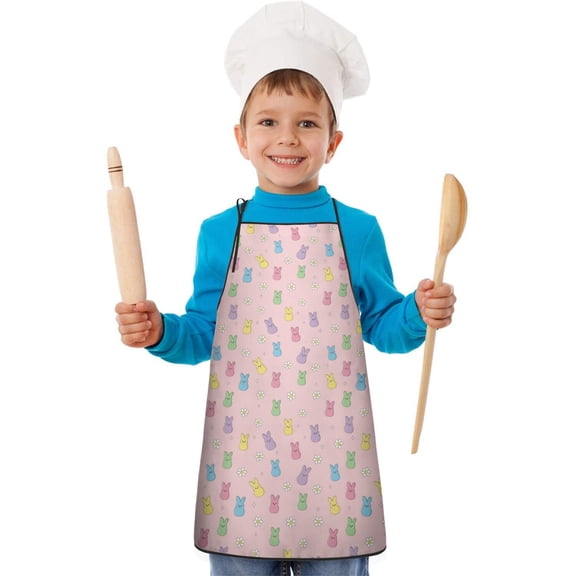Easter and Mini Bunnies Light Pink Pattern Youth Aprons, Adjustable Neck Strap Aprons for Teens' Cooking & Baking
