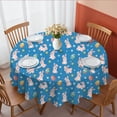 thumbnail image 1 of Easter and Pink Bunnies Blue Pattern Round Tablecloth 60", Wrinkle-Resistant Wipeable Cover for Kitchen, Dining, Picnic & Patio, 1 of 6